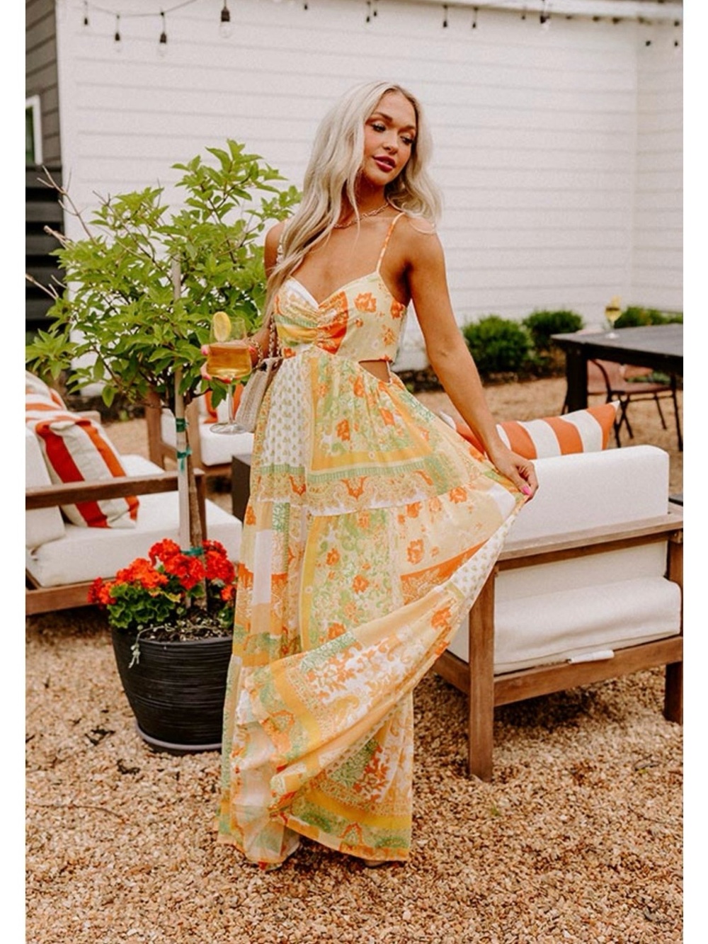 Flying Tomato Festival Weather Cut Out Boho Colorful Flowing Maxi Dress• Large